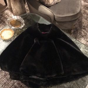 Mink faux fur poncho lined with inside pockets